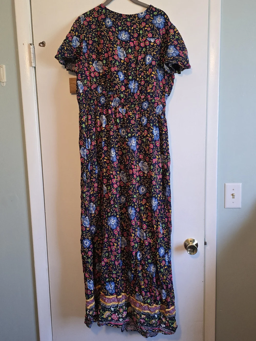 Black Floral Maxi Dress with Blue and Pink Print - Picture 2 of 3